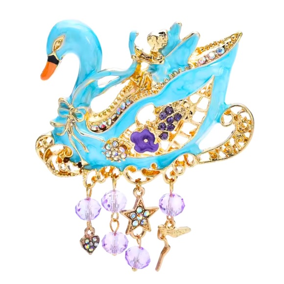 Swan Vintage Gold Crystals & Charms Brooch - Picture 1 of 4